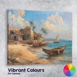 Mediterranean Tropical Fishing Village Wooden Boats Seascape Canvas Wall Art Print Decor Picture Ready to Hang