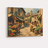 Traditional European Market Square Fresh Produce Street Scene Canvas Wall Art Print Decor Picture Ready to Hang
