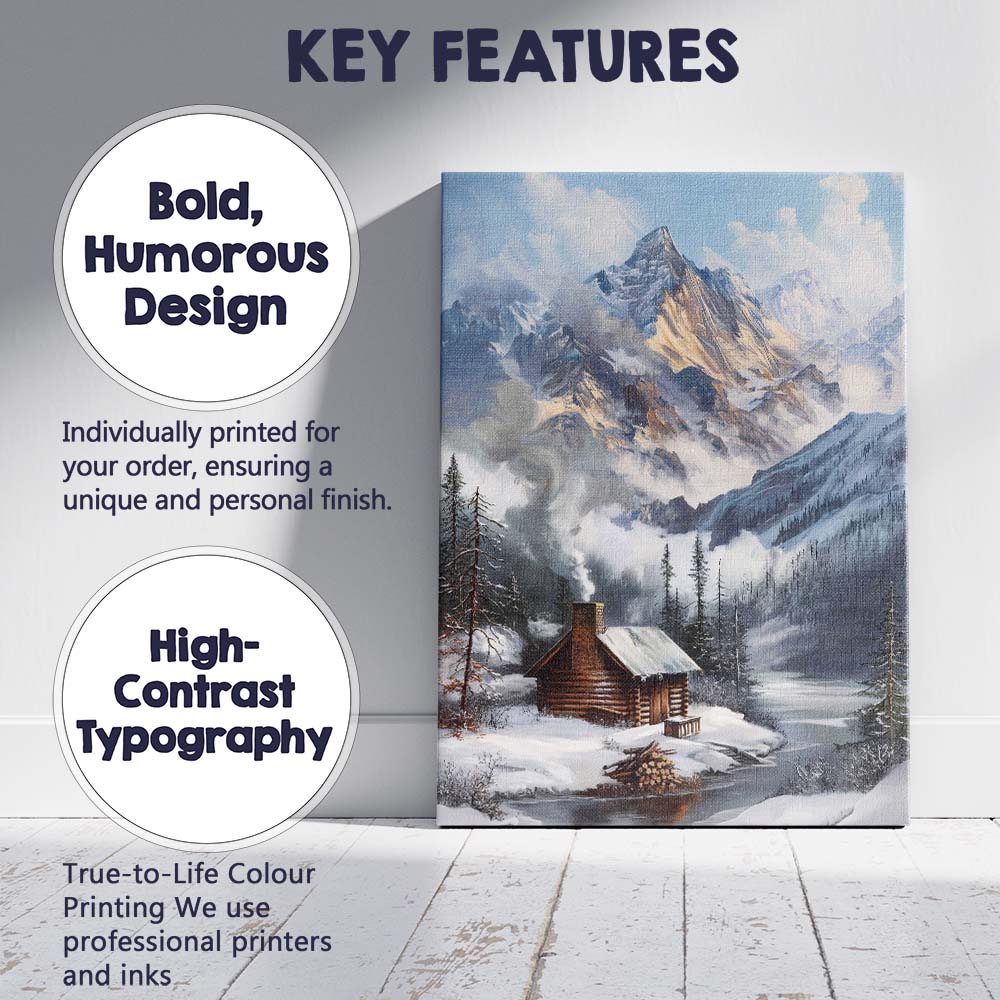 Snow Covered Mountain Cabin Winter Alpine Landscape Canvas Wall Art Print Decor Picture Ready to Hang