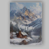 Snow Covered Mountain Cabin Winter Alpine Landscape Canvas Wall Art Print Decor Picture Ready to Hang