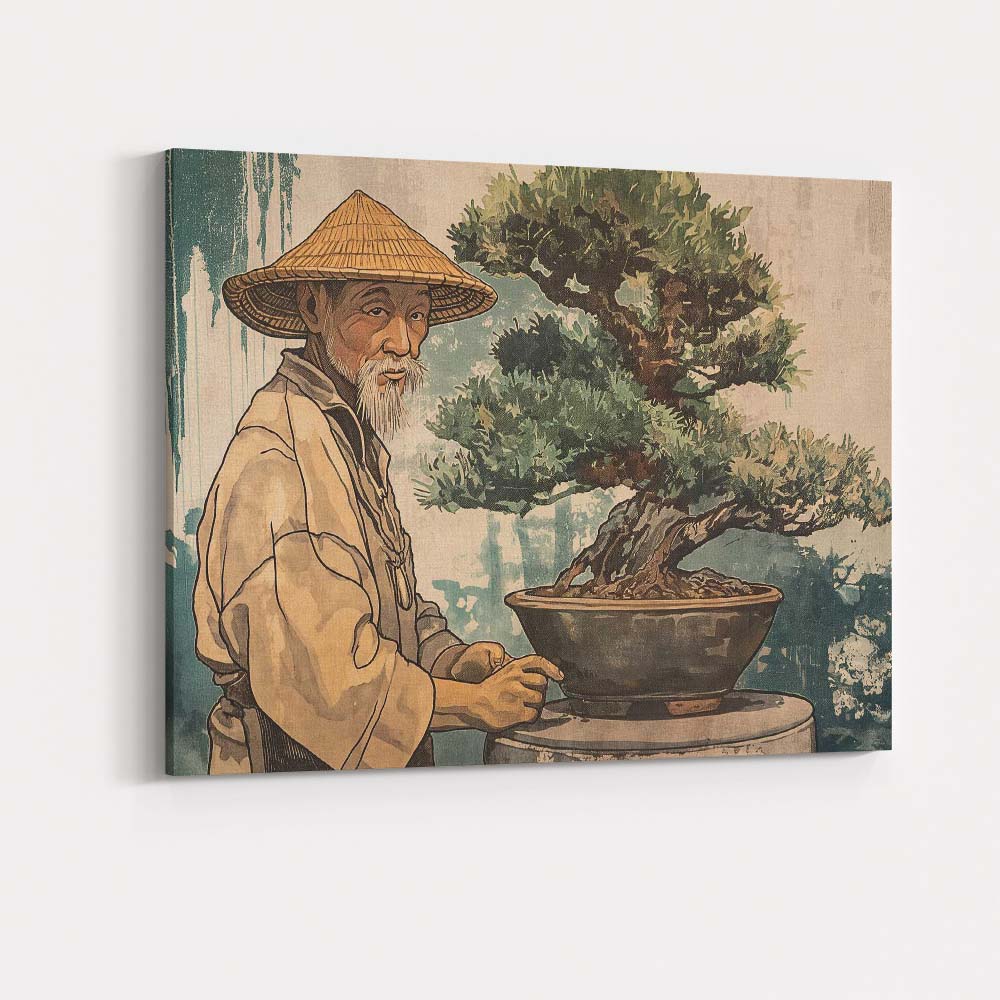 Japanese Bonsai Gardener Traditional Botanical Portrait Canvas Wall Art Print Decor Picture Ready to Hang
