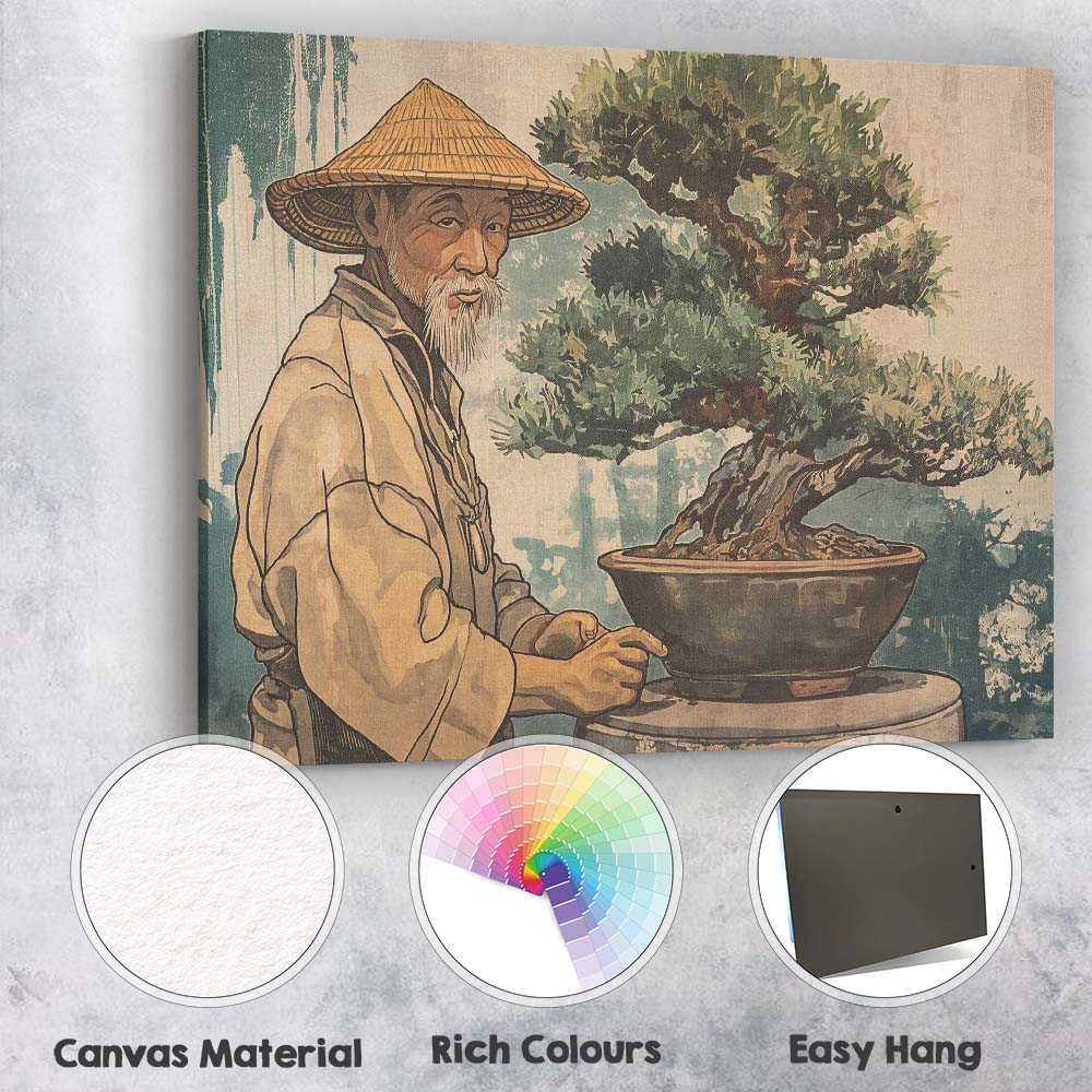 Japanese Bonsai Gardener Traditional Botanical Portrait Canvas Wall Art Print Decor Picture Ready to Hang