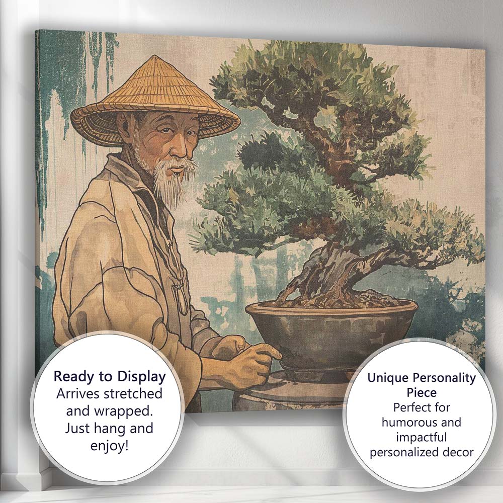 Japanese Bonsai Gardener Traditional Botanical Portrait Canvas Wall Art Print Decor Picture Ready to Hang