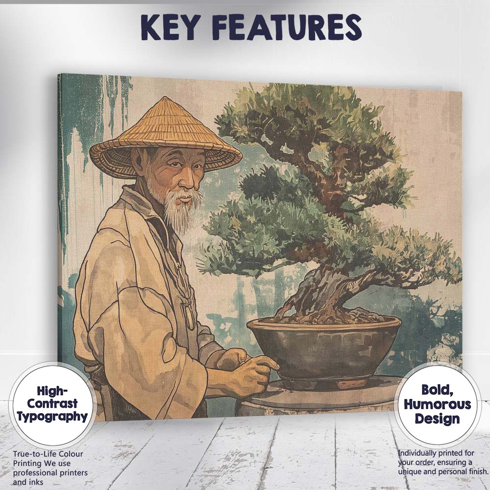 Japanese Bonsai Gardener Traditional Botanical Portrait Canvas Wall Art Print Decor Picture Ready to Hang