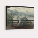 Peaceful Mountain Tea Ceremony Balcony Misty Landscape Canvas Wall Art Print Decor Picture Ready to Hang
