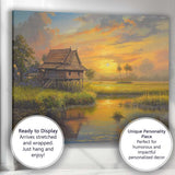 Peaceful Countryside Stilt House River Sunset Landscape Canvas Wall Art Print Decor Picture Ready to Hang