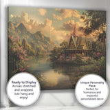 Peaceful Thai Temple Mountain Lake Sunset Landscape Canvas Wall Art Print Decor Picture Ready to Hang