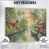 Tranquil Tropical Riverside Village Longtail Boat Painting Canvas Wall Art Print Decor Picture Ready to Hang