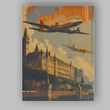 Retro Airplane Over Historic European City Travel Poster Canvas Wall Art Print Decor Picture Ready to Hang