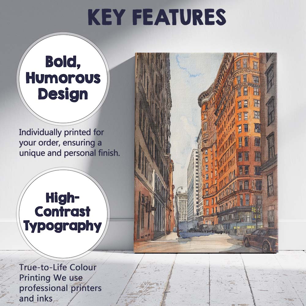Historic New York Flatiron Building City Street Watercolour Canvas Wall Art Print Decor Picture Ready to Hang