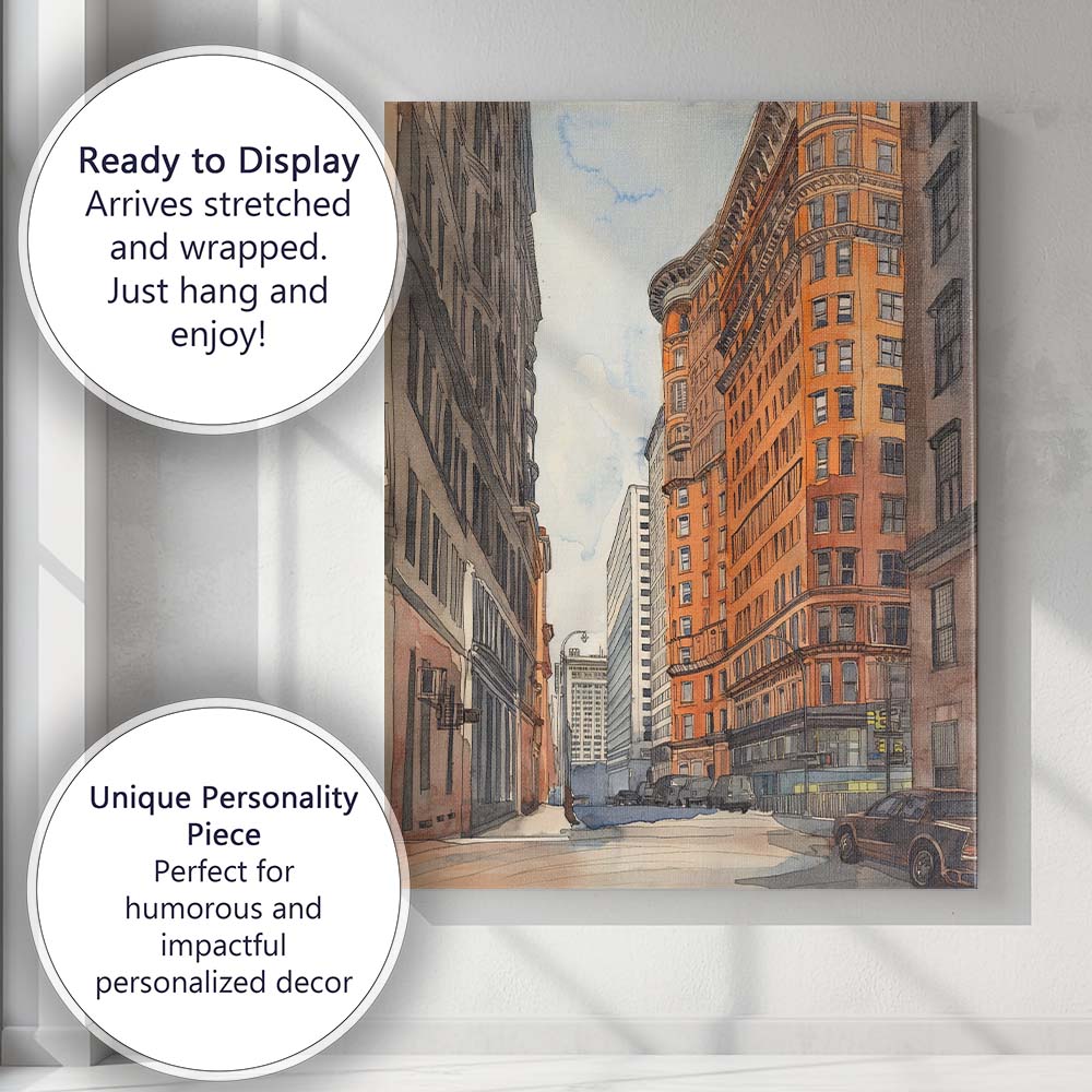 Historic New York Flatiron Building City Street Watercolour Canvas Wall Art Print Decor Picture Ready to Hang