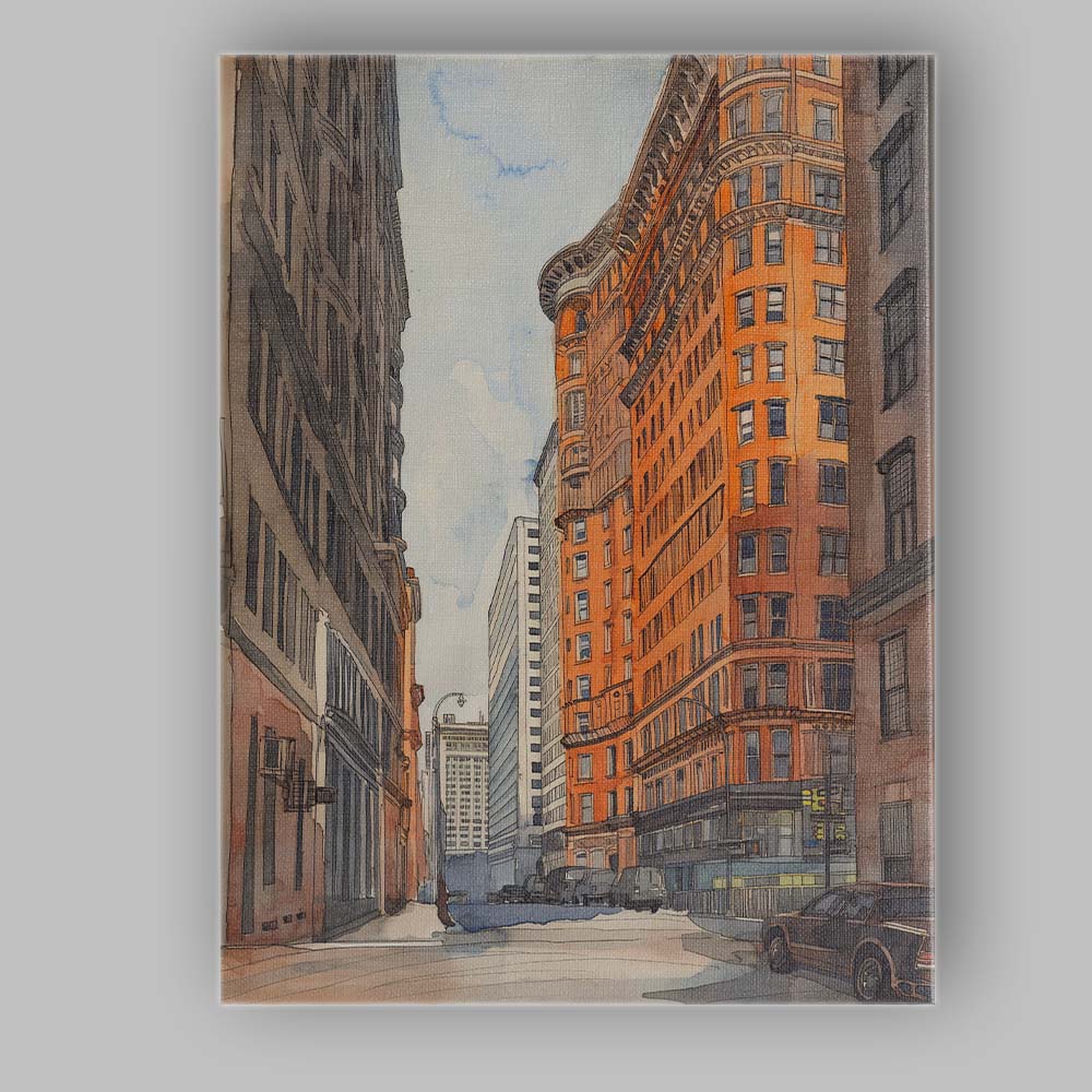 Historic New York Flatiron Building City Street Watercolour Canvas Wall Art Print Decor Picture Ready to Hang
