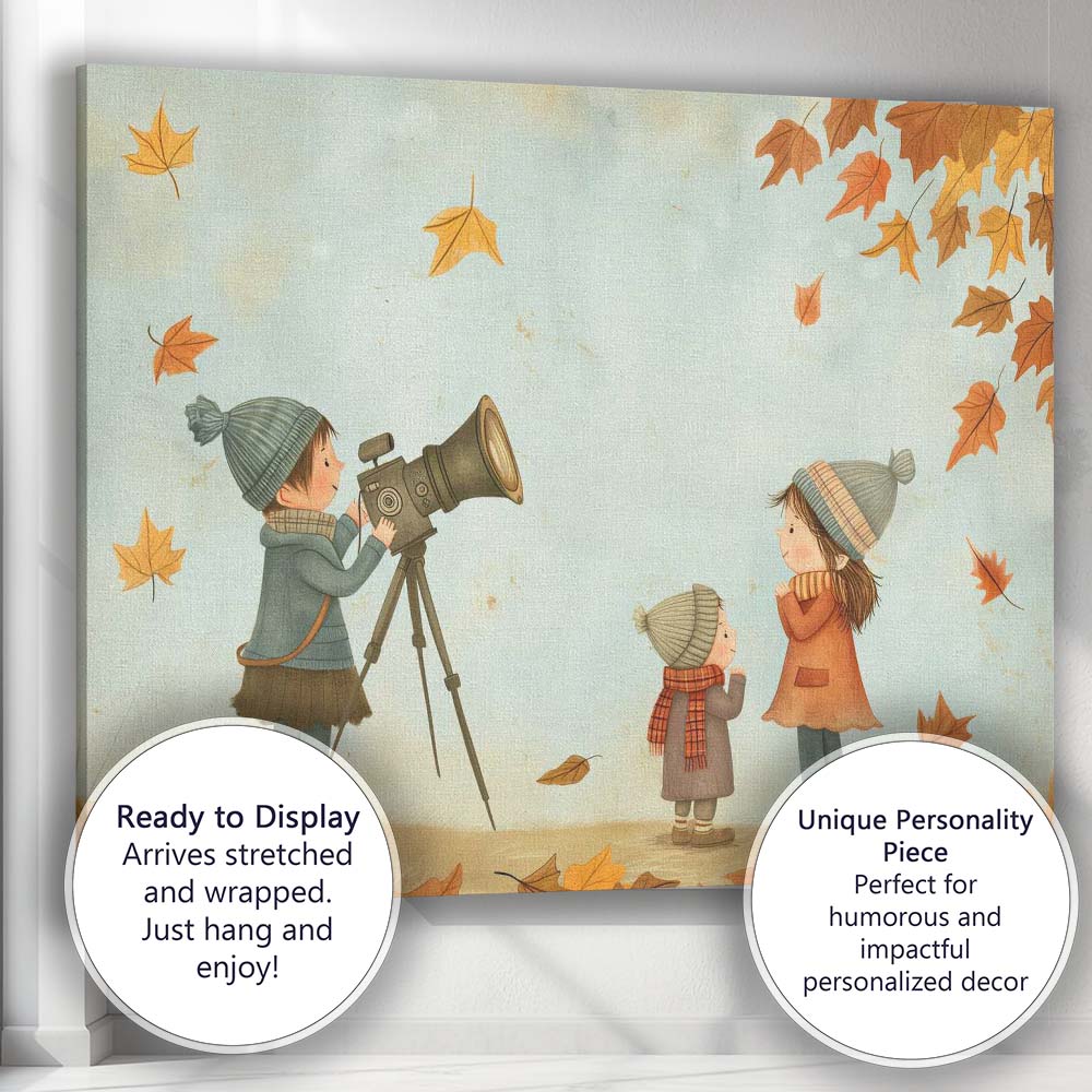 Autumn Children Nature Photography Adventure Illustration Canvas Wall Art Print Decor Picture Ready to Hang