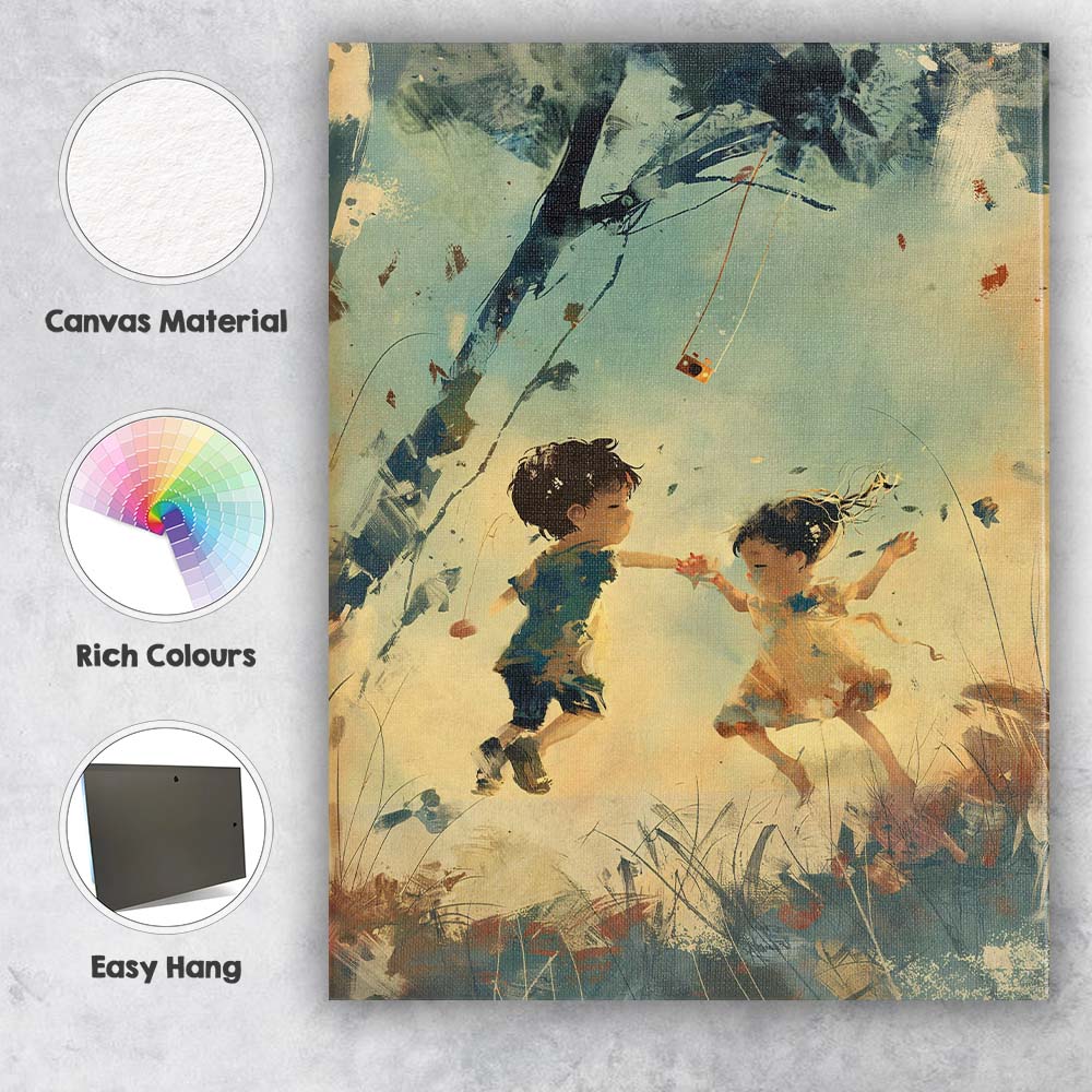 Dreamy Childhood Friendship Meadow Impressionist Painting Canvas Wall Art Print Decor Picture Ready to Hang