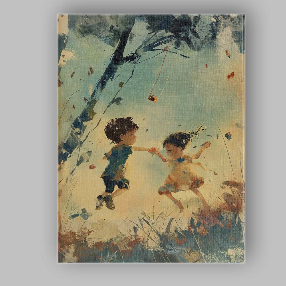 Dreamy Childhood Friendship Meadow Impressionist Painting Canvas Wall Art Print Decor Picture Ready to Hang