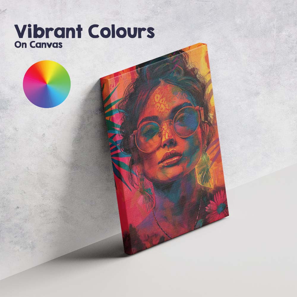 Vibrant Colourful Woman Portrait Round Glasses Contemporary Pop Art Canvas Wall Art Print Decor Picture Ready to Hang