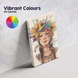 Bohemian Floral Crown Freckled Girl Watercolour Portrait Canvas Wall Art Print Decor Picture Ready to Hang