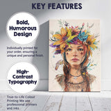 Bohemian Floral Crown Freckled Girl Watercolour Portrait Canvas Wall Art Print Decor Picture Ready to Hang