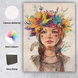 Bohemian Floral Crown Freckled Girl Watercolour Portrait Canvas Wall Art Print Decor Picture Ready to Hang