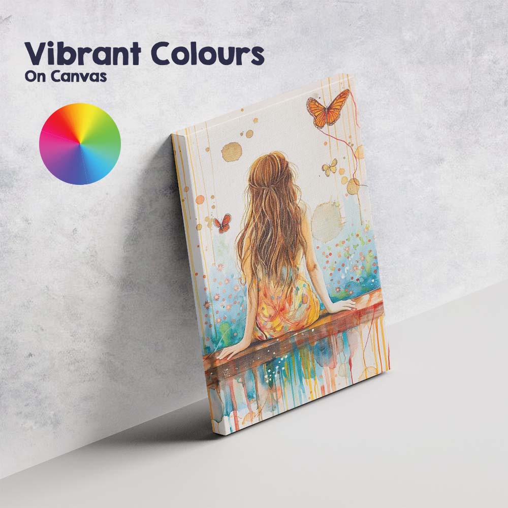Dreamy Girl Back View Butterflies Watercolour Abstract Canvas Wall Art Print Decor Picture Ready to Hang