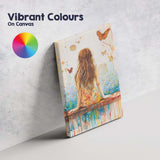 Dreamy Girl Back View Butterflies Watercolour Abstract Canvas Wall Art Print Decor Picture Ready to Hang