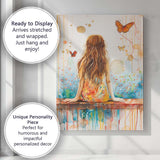 Dreamy Girl Back View Butterflies Watercolour Abstract Canvas Wall Art Print Decor Picture Ready to Hang