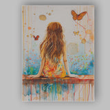 Dreamy Girl Back View Butterflies Watercolour Abstract Canvas Wall Art Print Decor Picture Ready to Hang