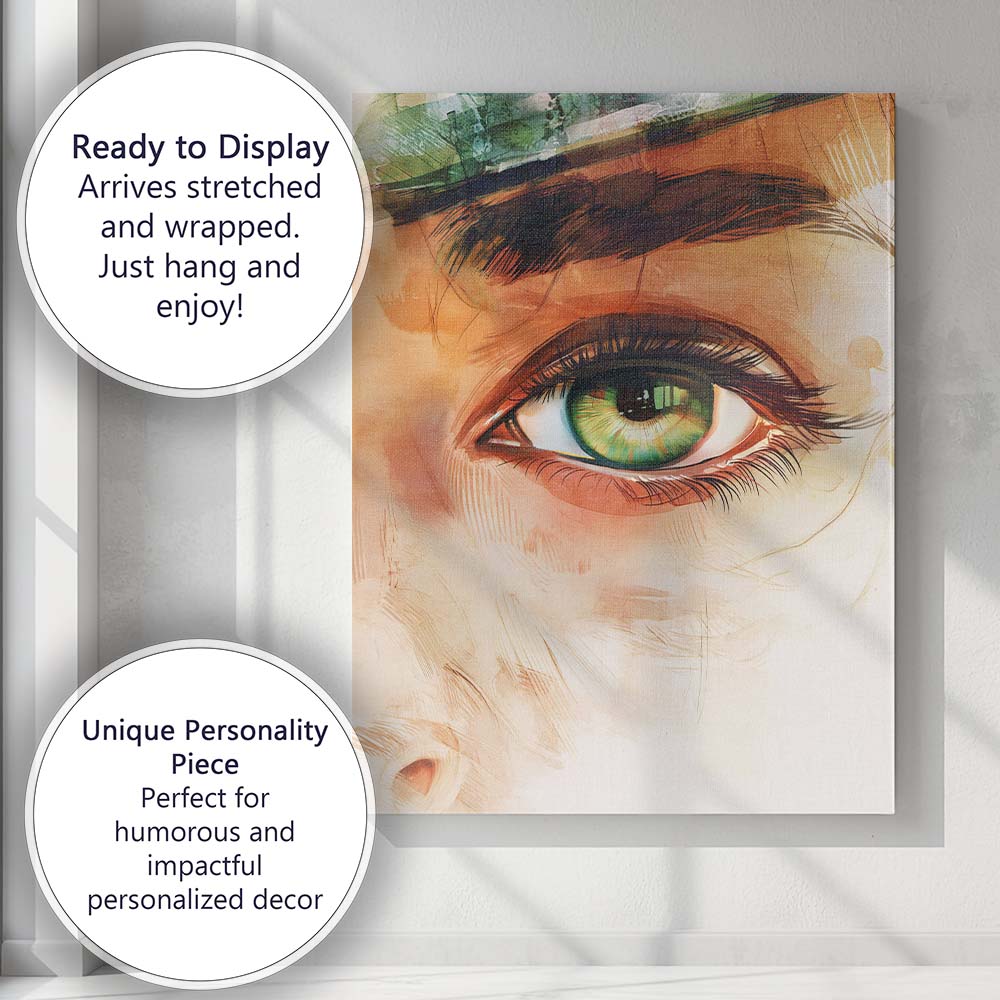 Emerald Green Human Eye Watercolour Abstract Portrait Canvas Wall Art Print Decor Picture Ready to Hang
