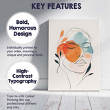 Minimalist Abstract Line Art Woman Face Terracotta Blue Canvas Wall Art Print Decor Picture Ready to Hang