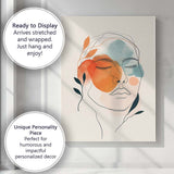 Minimalist Abstract Line Art Woman Face Terracotta Blue Canvas Wall Art Print Decor Picture Ready to Hang