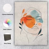 Minimalist Abstract Line Art Woman Face Terracotta Blue Canvas Wall Art Print Decor Picture Ready to Hang
