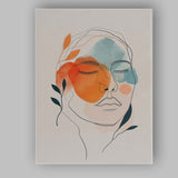 Minimalist Abstract Line Art Woman Face Terracotta Blue Canvas Wall Art Print Decor Picture Ready to Hang