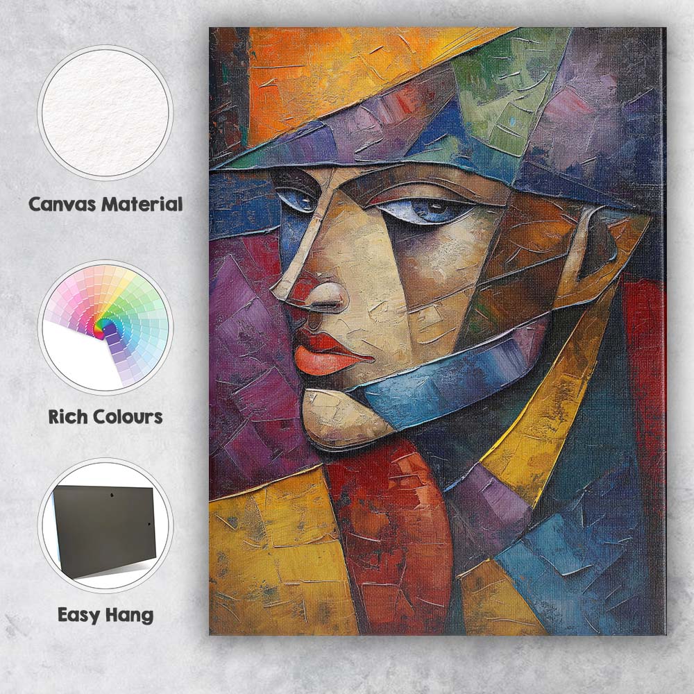 Textured Cubist Female Portrait Abstract Palette Knife Painting Canvas Wall Art Print Decor Picture Ready to Hang