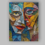 Contemporary Cubist Dual Faces Textured Abstract Portrait Canvas Wall Art Print Decor Picture Ready to Hang