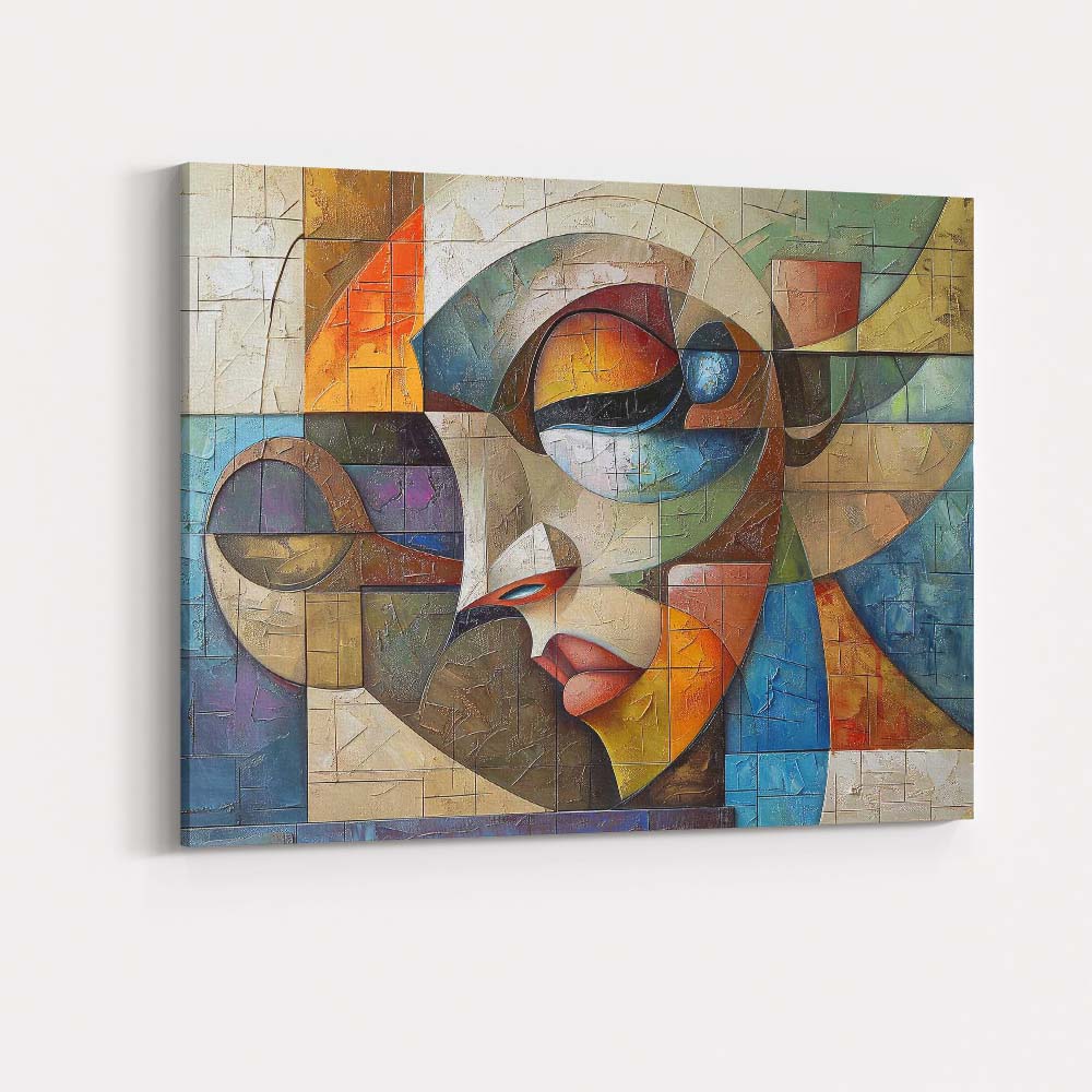 Geometric Cubist Face Modern Abstract Mosaic Portrait Canvas Wall Art Print Decor Picture Ready to Hang