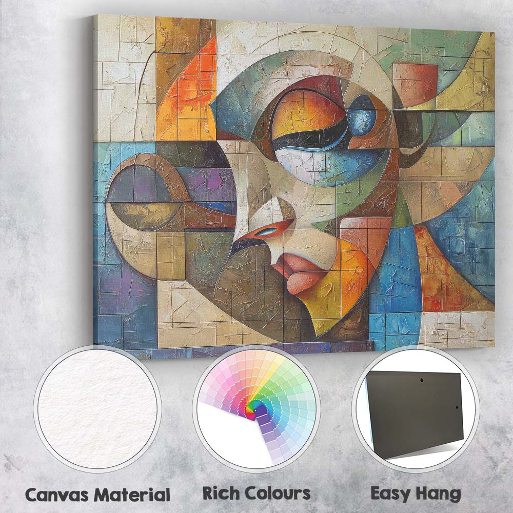 Geometric Cubist Face Modern Abstract Mosaic Portrait Canvas Wall Art Print Decor Picture Ready to Hang