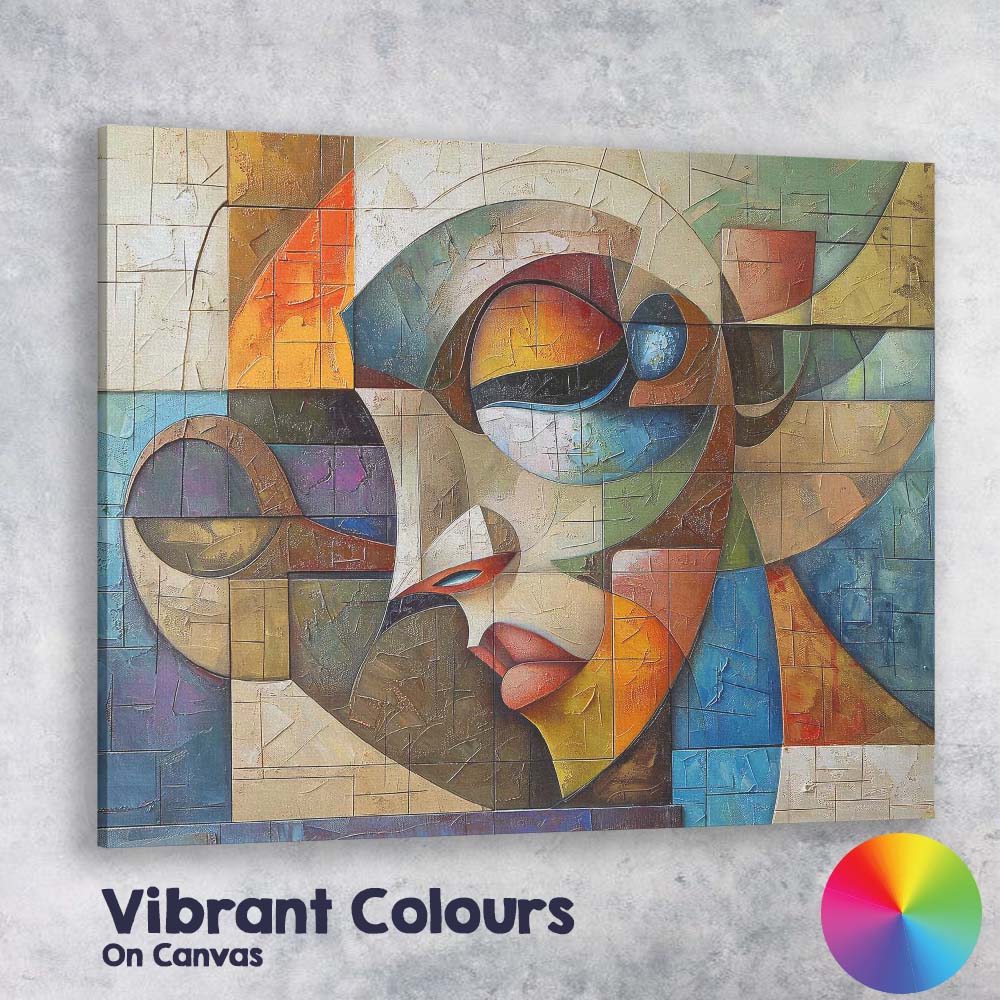Geometric Cubist Face Modern Abstract Mosaic Portrait Canvas Wall Art Print Decor Picture Ready to Hang