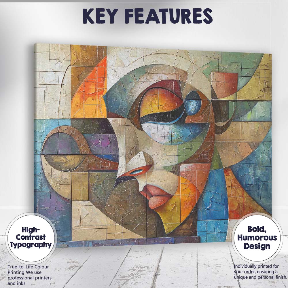 Geometric Cubist Face Modern Abstract Mosaic Portrait Canvas Wall Art Print Decor Picture Ready to Hang