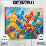Abstract Cubist Running Athletes Colourful Sports Painting Canvas Wall Art Print Decor Picture Ready to Hang