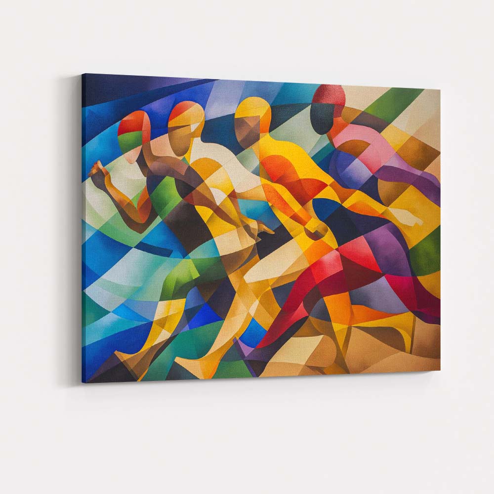 Abstract Flowing Marathon Runners Contemporary Colourful Art Canvas Wall Art Print Decor Picture Ready to Hang