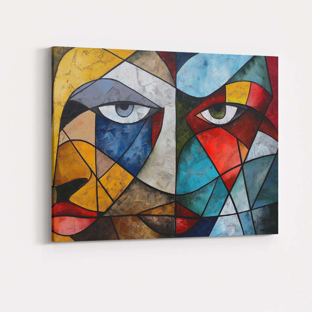 Bold Cubist Dual Face Geometric Abstract Portrait Canvas Wall Art Print Decor Picture Ready to Hang
