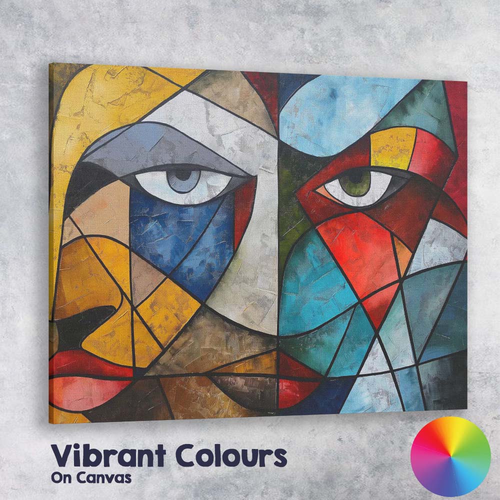 Bold Cubist Dual Face Geometric Abstract Portrait Canvas Wall Art Print Decor Picture Ready to Hang