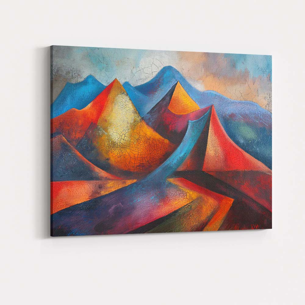 Colourful Abstract Mountain Peaks Textured Landscape Painting Canvas Wall Art Print Decor Picture Ready to Hang