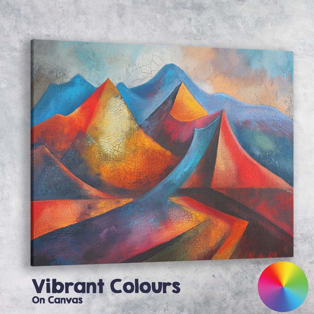 Colourful Abstract Mountain Peaks Textured Landscape Painting Canvas Wall Art Print Decor Picture Ready to Hang