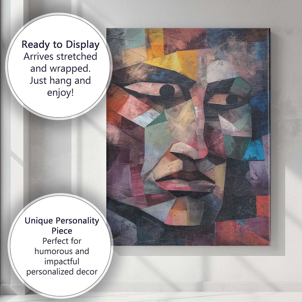 Modern Cubist Human Face Textured Abstract Portrait Canvas Wall Art Print Decor Picture Ready to Hang
