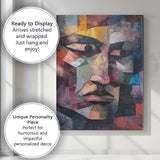Modern Cubist Human Face Textured Abstract Portrait Canvas Wall Art Print Decor Picture Ready to Hang