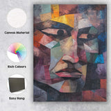 Modern Cubist Human Face Textured Abstract Portrait Canvas Wall Art Print Decor Picture Ready to Hang
