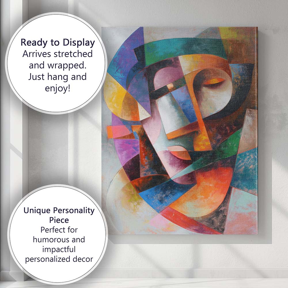 Abstract Cubist Female Portrait Colourful Geometric Face Canvas Wall Art Print Decor Picture Ready to Hang