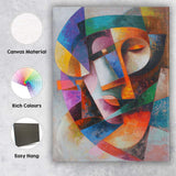 Abstract Cubist Female Portrait Colourful Geometric Face Canvas Wall Art Print Decor Picture Ready to Hang