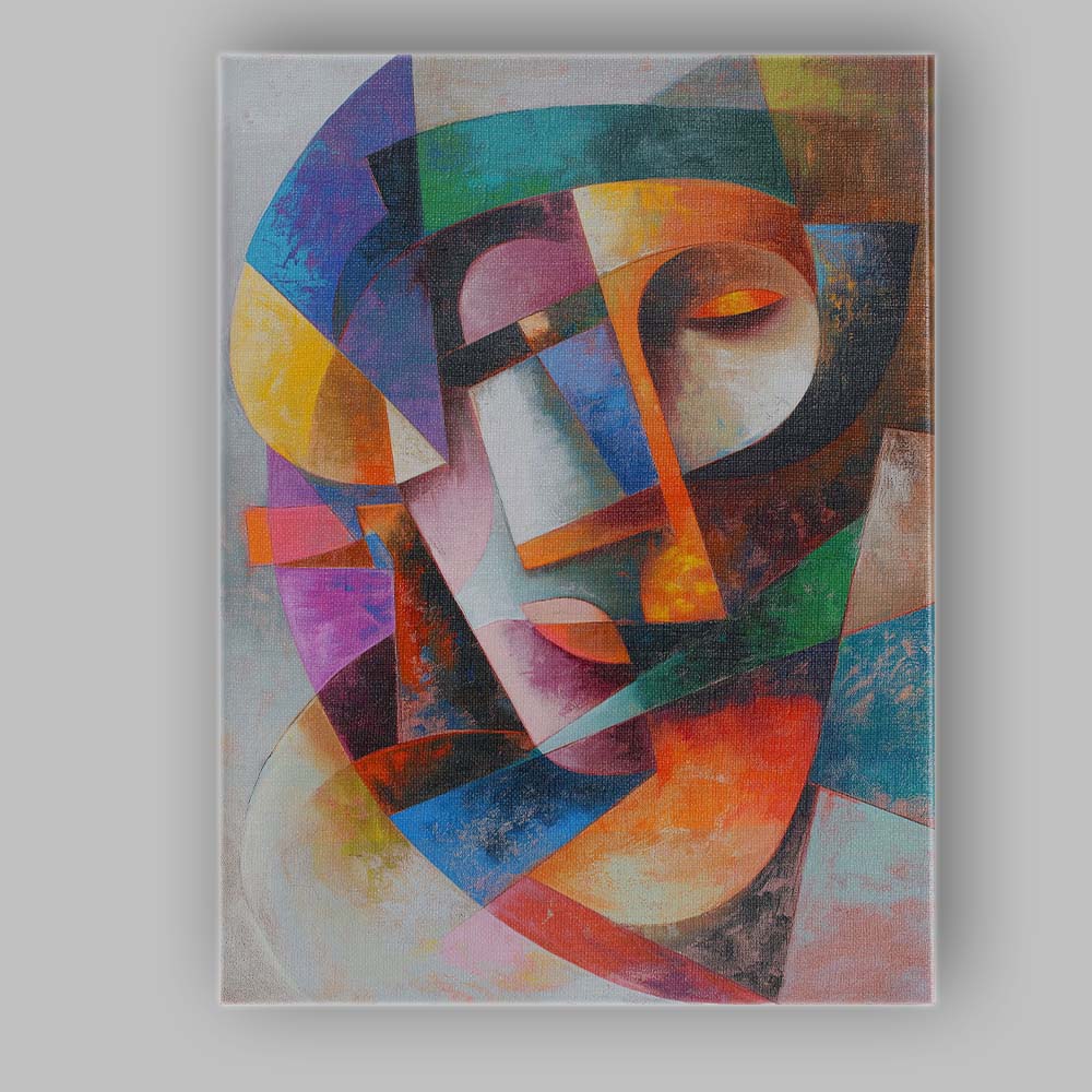Abstract Cubist Female Portrait Colourful Geometric Face Canvas Wall Art Print Decor Picture Ready to Hang